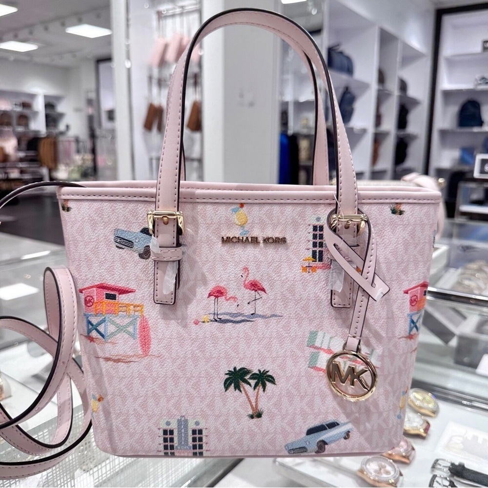 Michael Kors | Pink Jet Set Travel Tote Bag Crossbody | Hotel Kors Edition - Picture 2 of 12